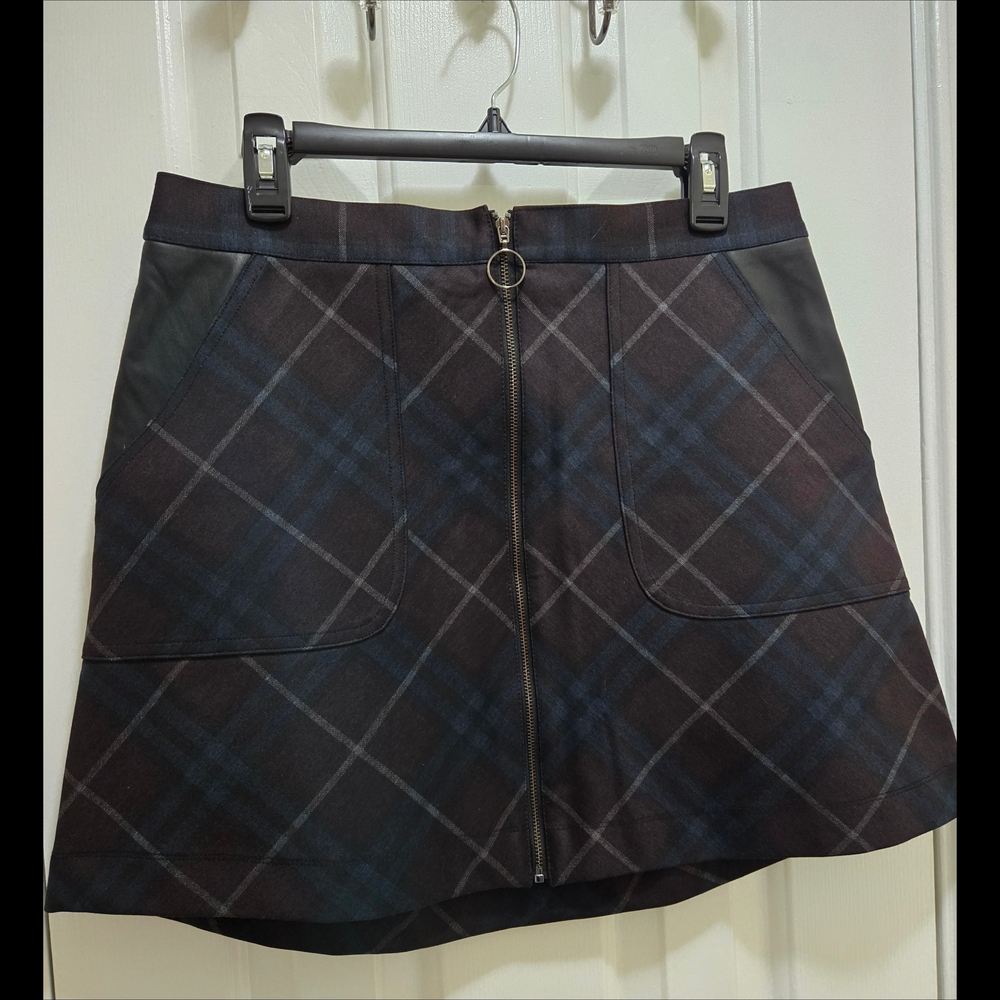 Laundry By Shelli Segal Mini Skirt Ring Pull Zipper A Line Plaid Sz Large NWOT